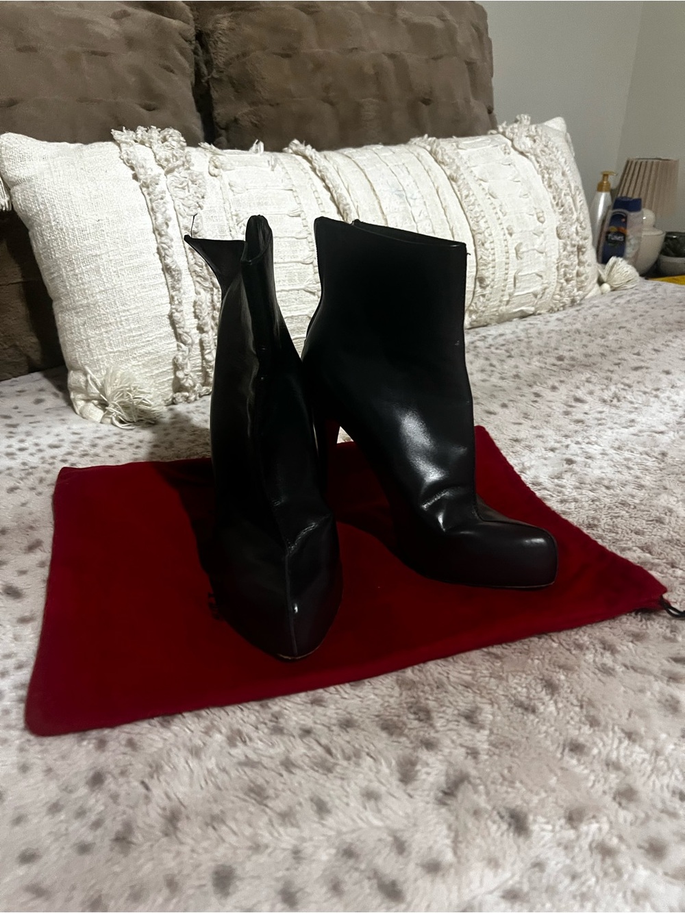 Christian Louboutin Black Leather Platform Ankle Booties